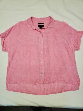 Rachel Rachel Roy 100% Linen Pink Button Down Shirt Short Sleeve Women's Small